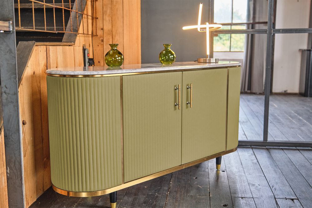 KAWOLA Sideboard MARIA Marmorplatte Kunstleder olivgrün