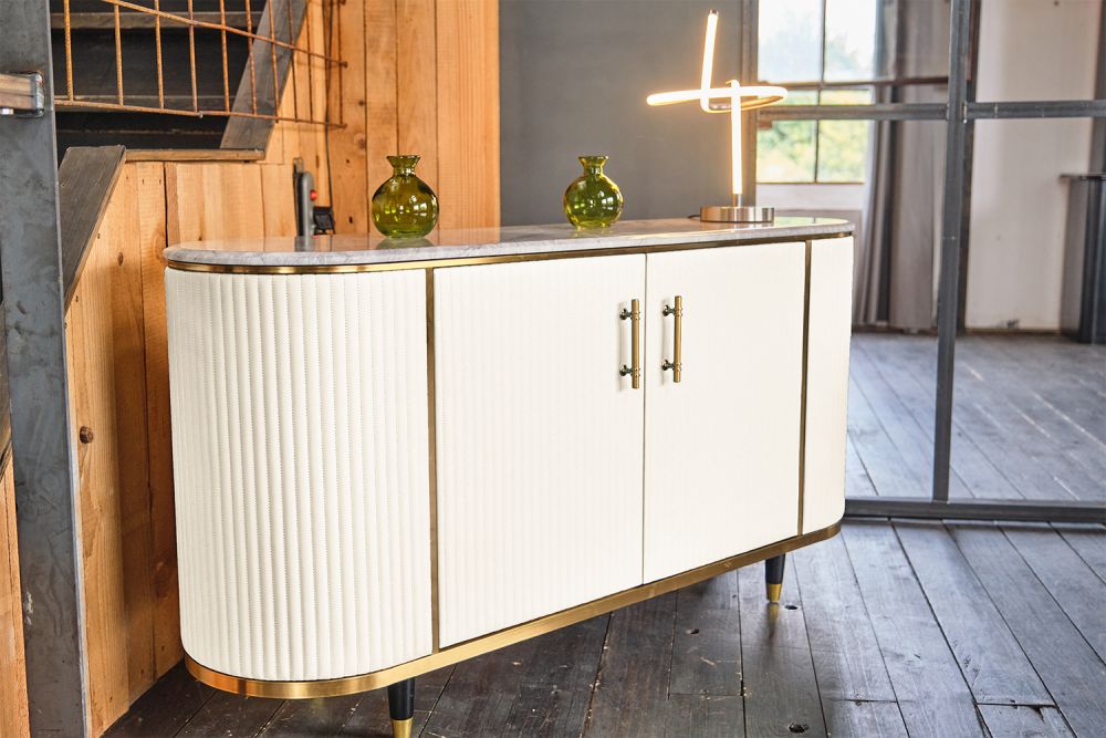 KAWOLA Sideboard MARIA Marmorplatte Kunstleder weiß